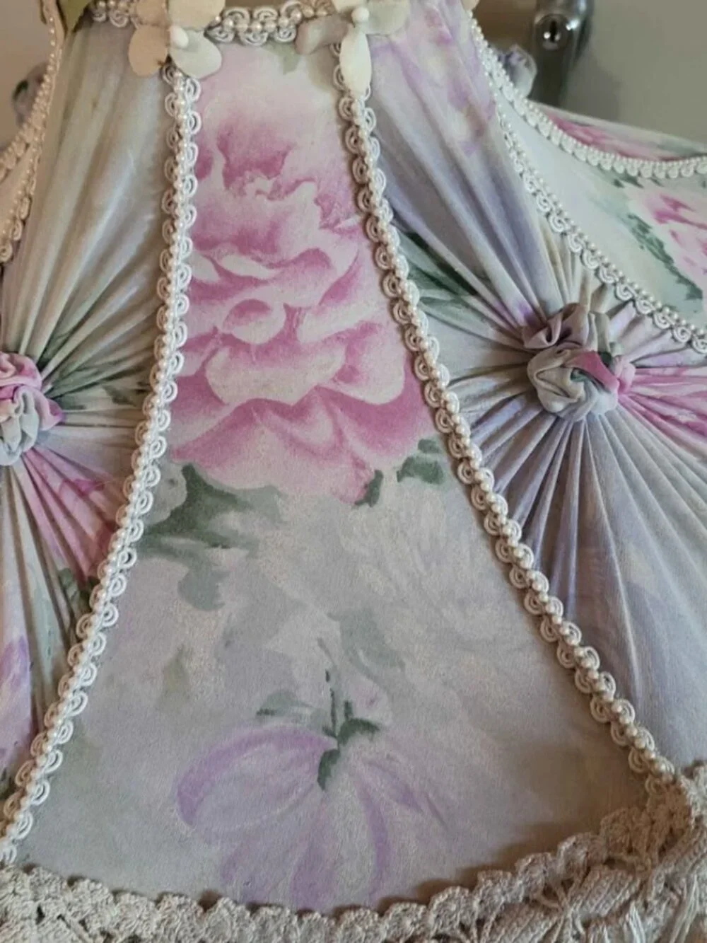 Vintage Floral Victorian Style Lampshade with Fringe
